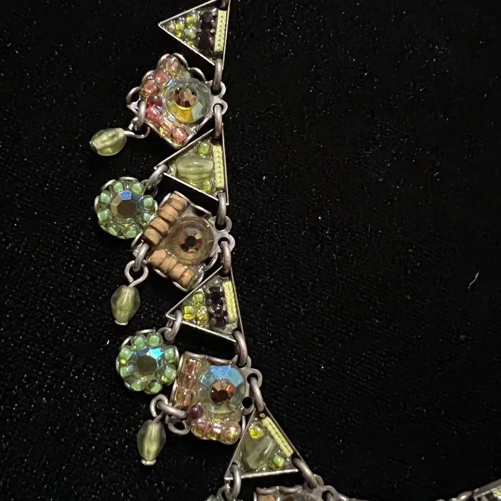 VINTAGE Ayala Bar Silver, Green & Bronze Necklace - Picture 5 of 6